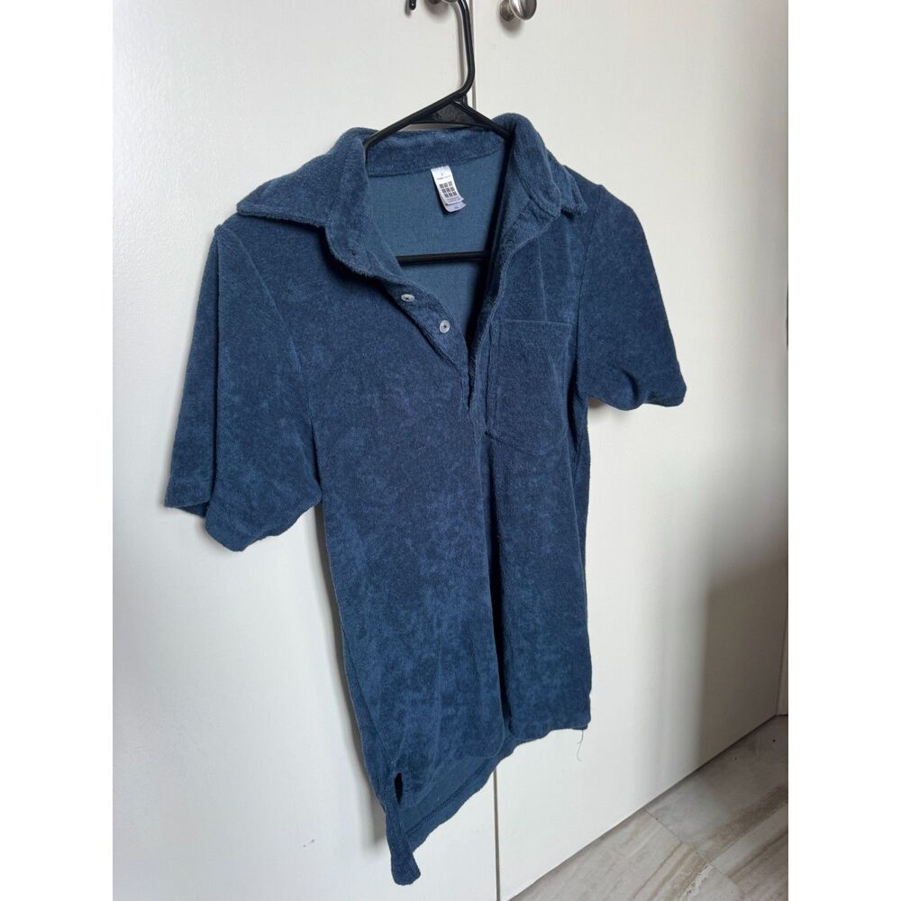 American Apparel Mens Henley Collared 100% Cotton Terry Pocket Dress Shirt S/XS